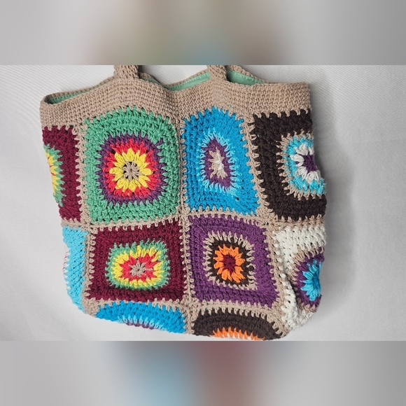 Urban Outfitters Crochet Knit Granny Floral Daisy Colorful Bag Boho Hippie - Picture 4 of 13